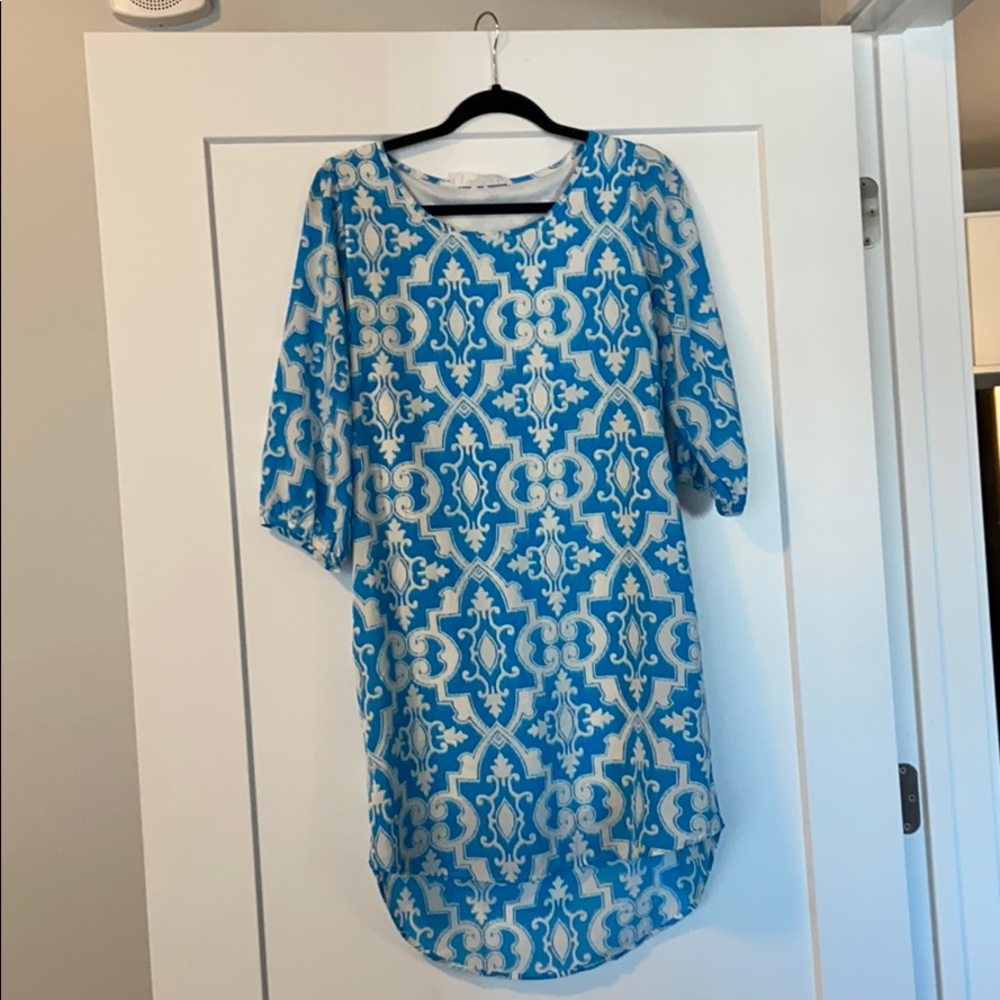 Blue and White long sleeve dress